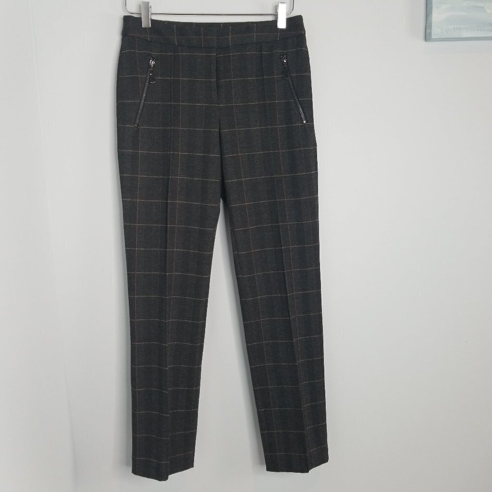 Tahari Plaid Ankle Pants Zip Pockets